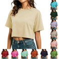 thumbnail image 1 of WDDDD Summer Cropped T Shirt Short Loose Fit Round Neck Casual Sporty Tee Top Beige XXXXL, 1 of 6