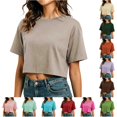 thumbnail image 1 of WDDDD Summer Cropped T Shirt Short Loose Fit Round Neck Casual Sporty Tee Top Light Gray XXL, 1 of 6