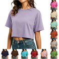 thumbnail image 1 of WDDDD Summer Cropped T Shirt Short Loose Fit Round Neck Casual Sporty Tee Top Light Purple M, 1 of 6