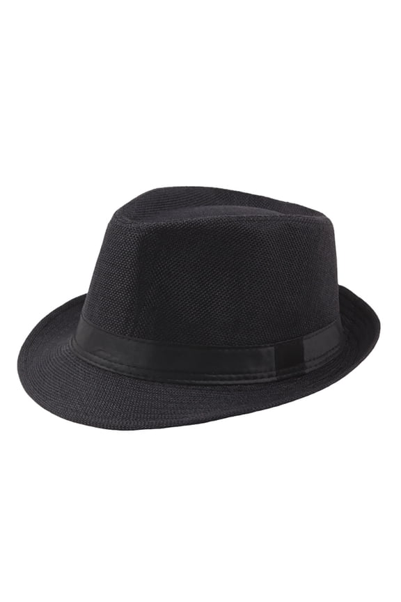 Unisex Short Brim Fedora Hat Summer Panama Style Beach Cap Black