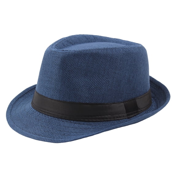WDDDD Unisex Short Brim Fedora Hat Summer Panama Style Beach Cap Blue