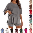 thumbnail image 1 of WDDDD Women‘s 2 Piece Athleisure Set Oversized Short Sleeve Shirt with Biker Shorts Grey L, 1 of 7