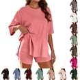 thumbnail image 1 of WDDDD Women‘s 2 Piece Athleisure Set Oversized Short Sleeve Shirt with Biker Shorts Pink L, 1 of 7