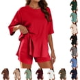 thumbnail image 1 of WDDDD Women‘s 2 Piece Athleisure Set Oversized Short Sleeve Shirt with Biker Shorts Red XS, 1 of 7