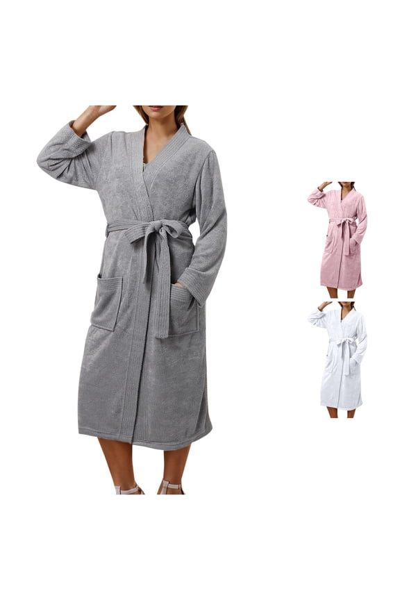 Women's Absorbent Quick-Dry Thin Long Bathrobe Grey XL