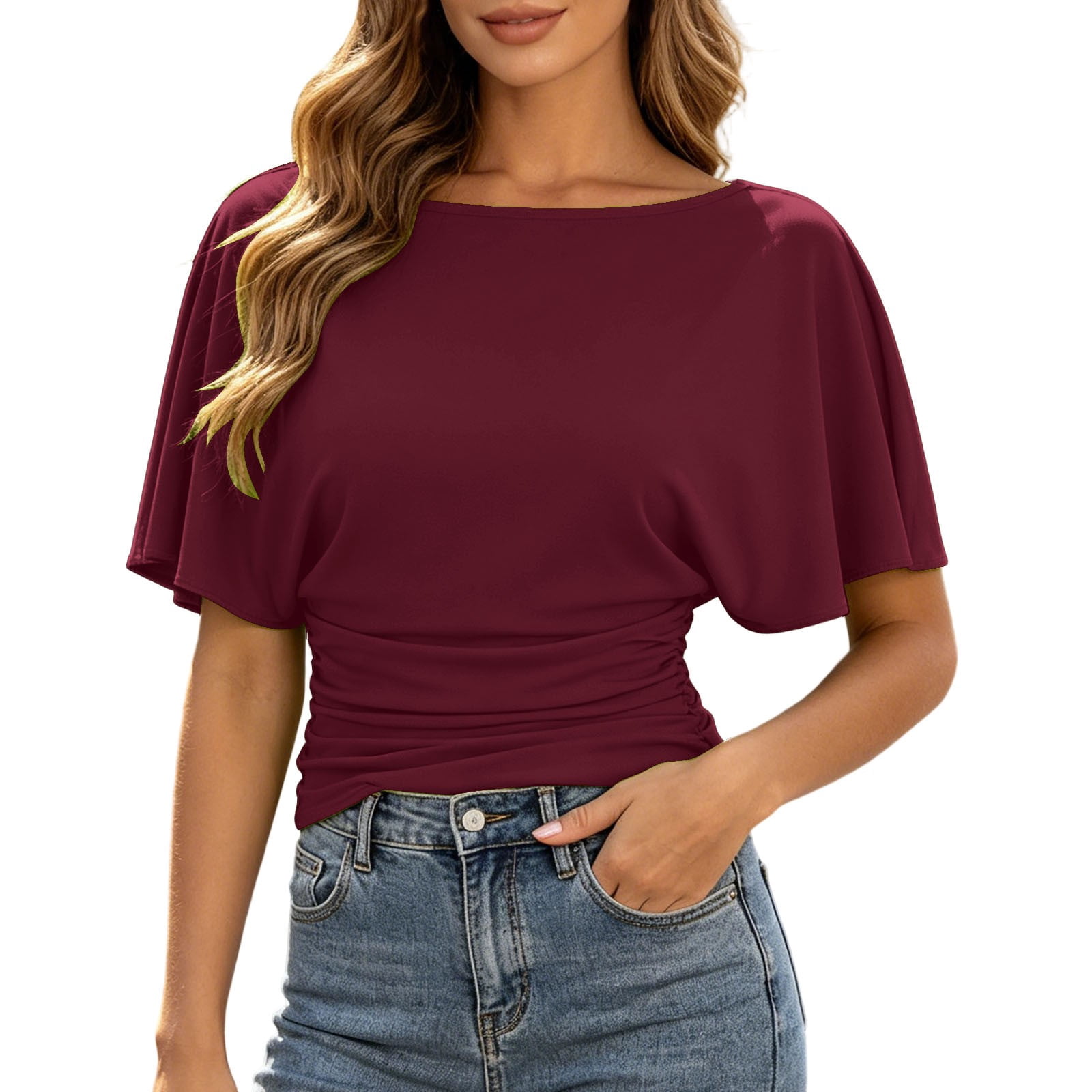 WDDDD Women's Batwing Sleeve Round Neck T Shirt Black XXXL