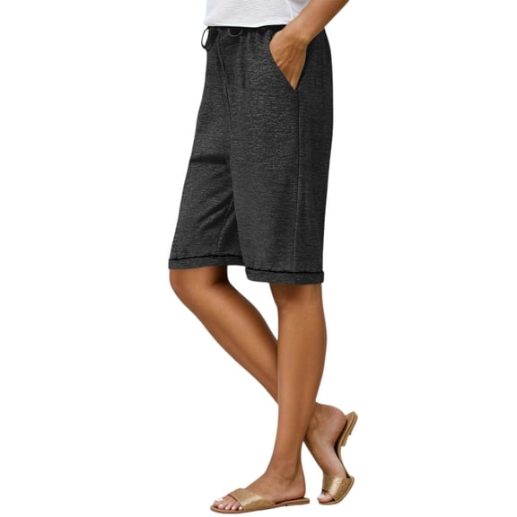 WDDDD Women‘s Bermuda Shorts with Pockets 7" High Waisted Stretch Black XL