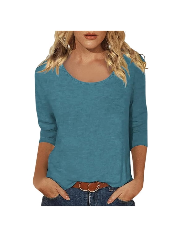 Women's Casual Scoop Neck Low Cut 3/4 Sleeve T Shirt XL