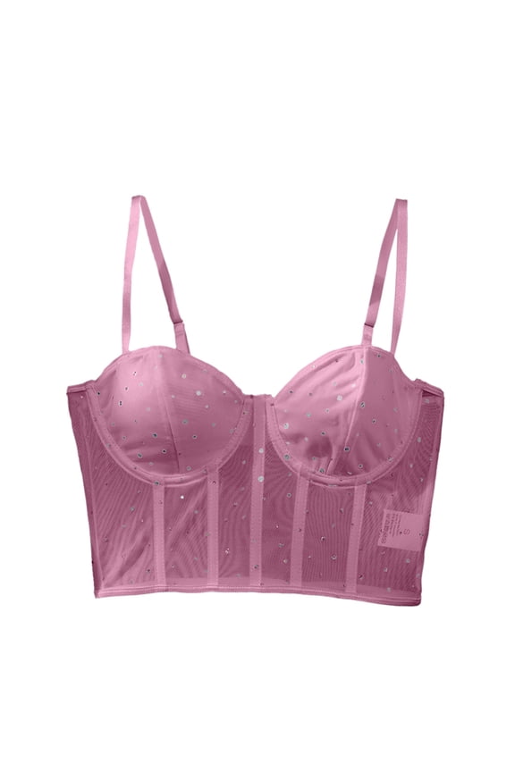 Women's Gathering Navel Revealing Tight Suspender Bra Purple M