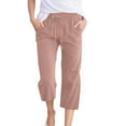 thumbnail image 1 of WDDDD Women’s Cotton Linen Capri Pants Wide Leg Loose Fit Drawstring Elastic Waist Casual Summer XXXXL, 1 of 5