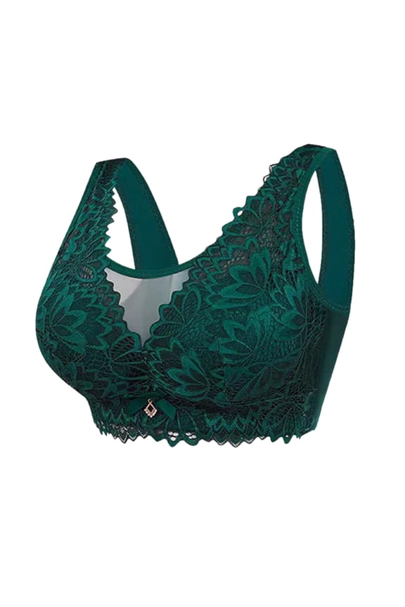 Women's Deep V Traceless Latex Gathered Breathable Adjustable Sexy Bra Green 38