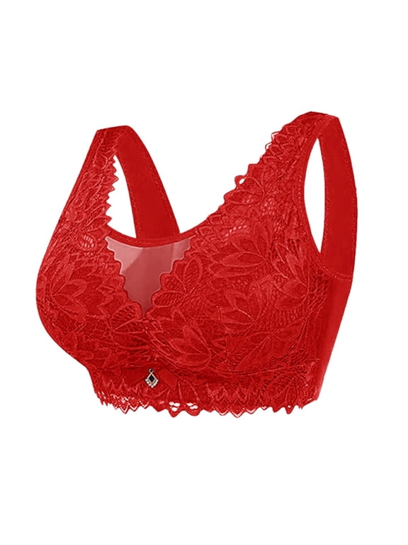 Women's Deep V Traceless Latex Gathered Breathable Adjustable Sexy Bra Red 38