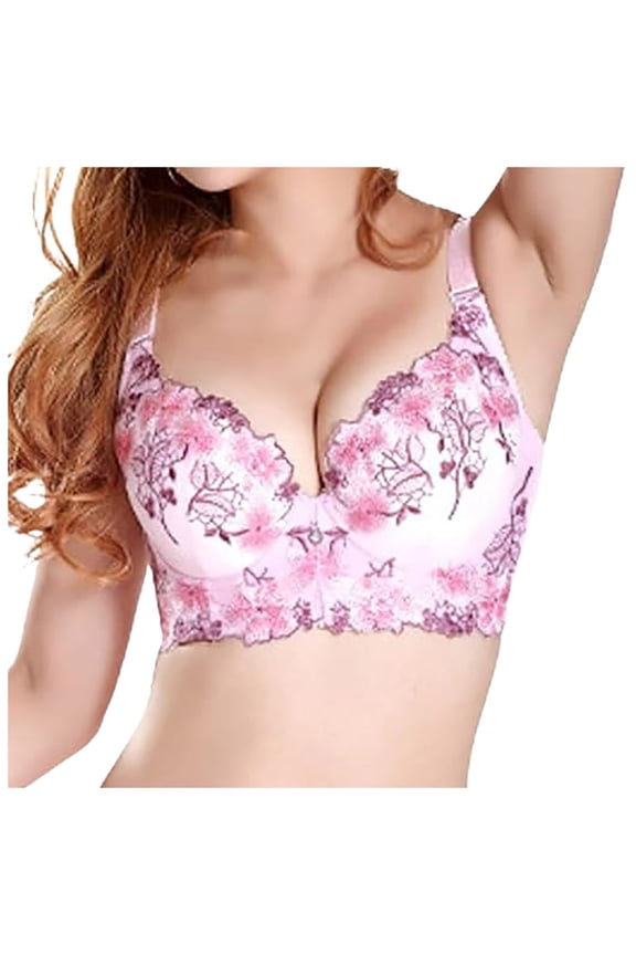 Women's Embroidered Adjustable Push Up Bra Pink 32