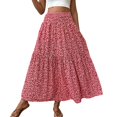 thumbnail image 1 of WDDDD Women's Flowy Maxi Skirt Boho A-Line High Waist Beach Vacation Red S, 1 of 5