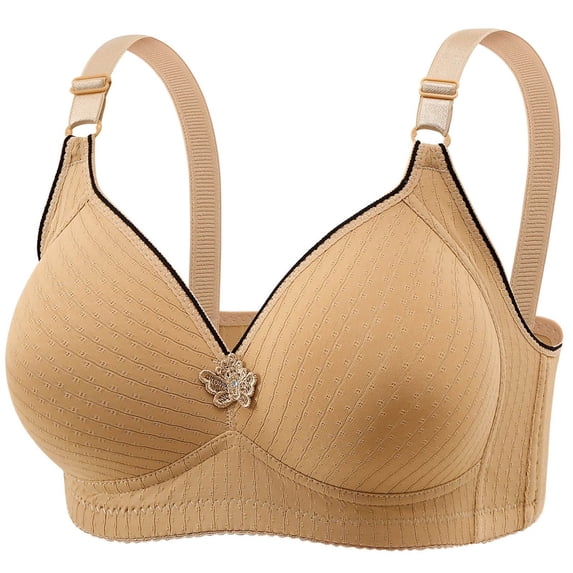 WDDDD Women's Full Coverage Wireless T Shirt Bra for Large Bust Beige 46
