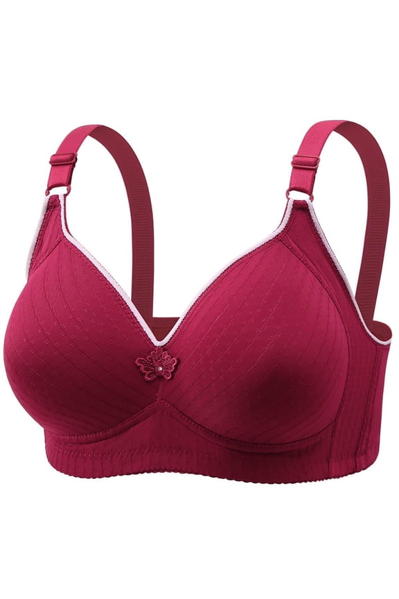 Women's Full Coverage Wireless T Shirt Bra for Large Bust Red 52