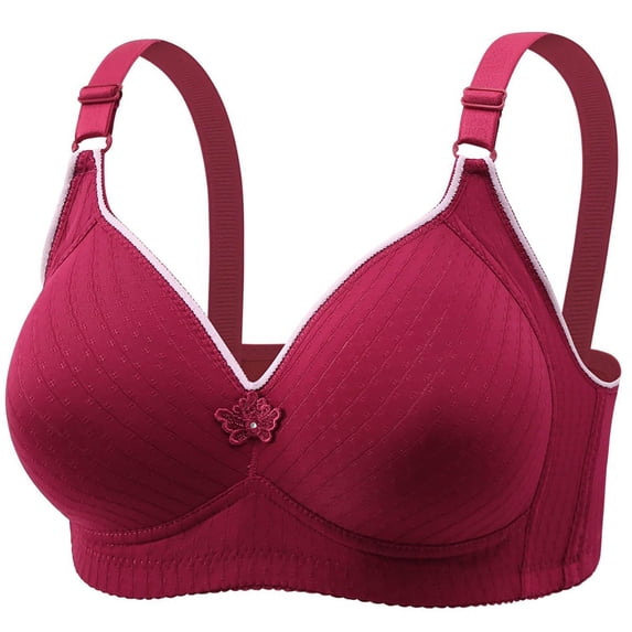 WDDDD Women's Full Coverage Wireless T Shirt Bra for Large Bust Red 52
