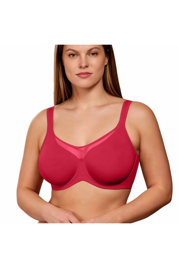Women's Full Figure Seamless Underwire Push Up Bra Watermelon Red 42F