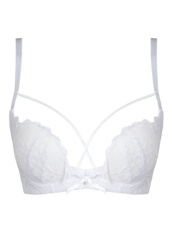Women's Lace Half Cup Thin Small Push Up Sagging Beautiful Back Bra White 34/M