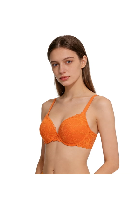 Women's Lace Push Up Bra with Side Coverage Orange 70C