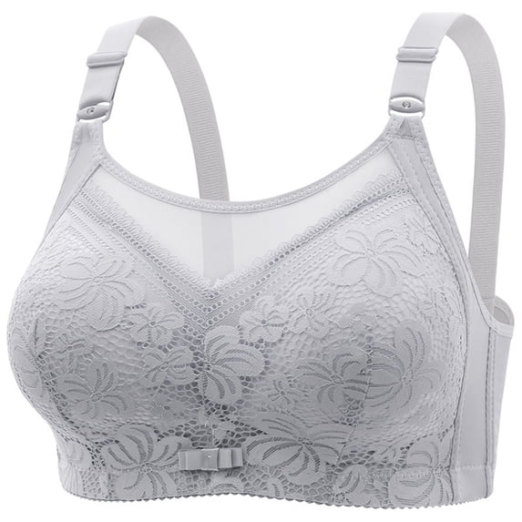 WDDDD Women's Large Size Without Steel Rings Comfortable Breathable Gathered Lace Sexy Large Chest Small Light Gray 46