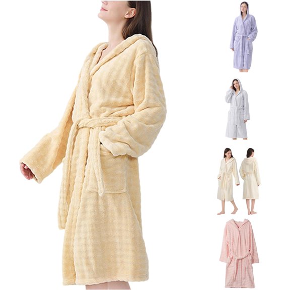 WDDDD Women's Long Absorbent Bathrobe With Pockets Yellow One Size
