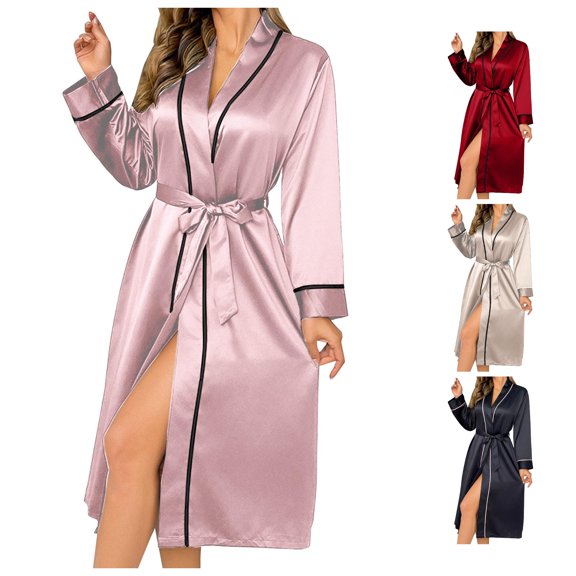 WDDDD Women's Long Ice Silk Thin Nightgown Pink L