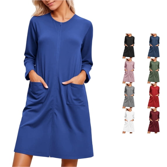 WDDDD Women's Long Sleeve Flowy Nightgown Sleepshirt Blue XXL