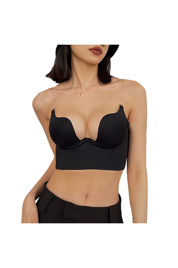 Women's Low Back Underwired U Shape Backless Multiple Convertible Straps Bra Black L