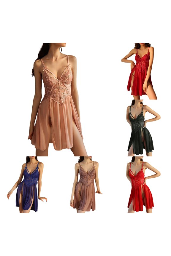 Women's Open Back Lace Stitching Satin Pajama Set Beige M