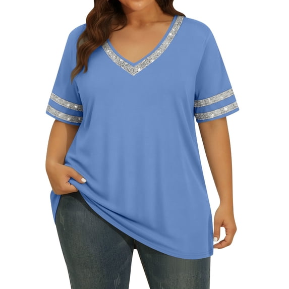 WDDDD Women's Plus Size Casual Crewneck Short Sleeve Floral Printed Blouse XXXXL