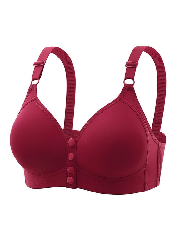 Women's Plus Size Front Button Closure Senior Older Push Up Wireless Comfort Everyday Bras Red 46