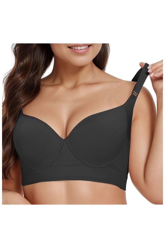Women's Plus Size Side Push Up Deep V Bra Black 95C