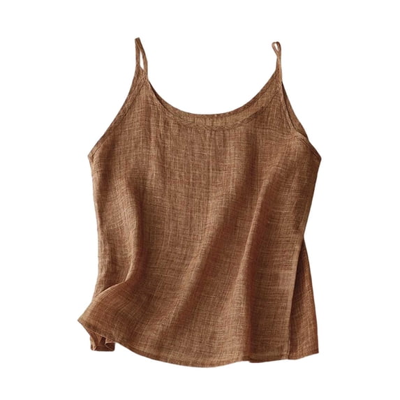 WDDDD Women's Retro Thin Linen Inner Top Vest Coffee XXXXL