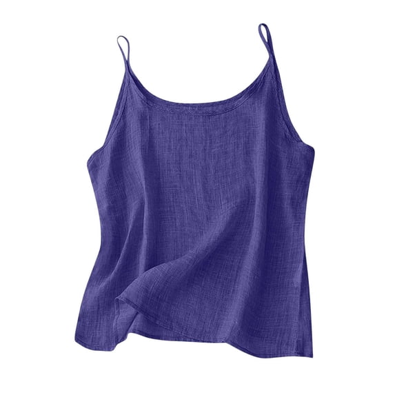 WDDDD Women's Retro Thin Linen Inner Top Vest Dark Blue L