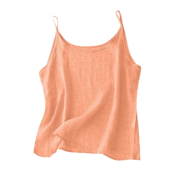 WDDDD Women's Retro Thin Linen Inner Top Vest Orange L