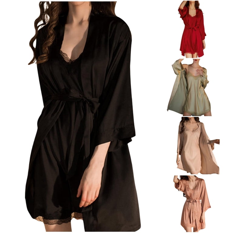 ladies short black dressing gown WDDDD Women's Satin & Nightdress Negligee 2-Piece Sleepwear Set XL Baldwin Park Furniture