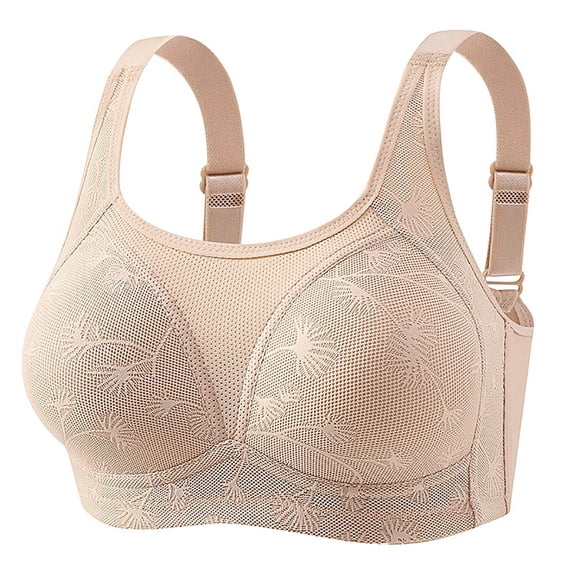 WDDDD Women's Seamless Full Coverage Wireless Bra Regular Plus Size Beige 44