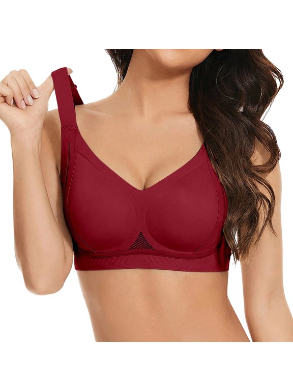 Women's Seamless Non Padded Wirefree Push Up Lightly Lined Bra Red XXL