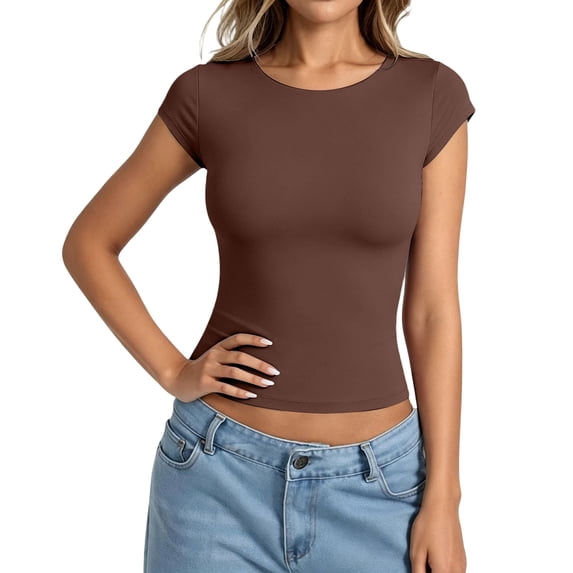 WDDDD Women's Soft Pure Color Short Sleeve Casual Crew Neck Tee XL