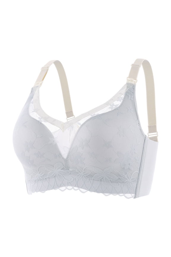 Women's Solid Maternity Open Button Breastfeeding Bra Pulls Up Sag Feeding Comfort Thin Blue 36