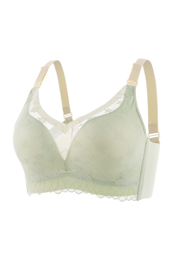 Women's Solid Maternity Open Button Breastfeeding Bra Pulls Up Sag Feeding Comfort Thin Green 34