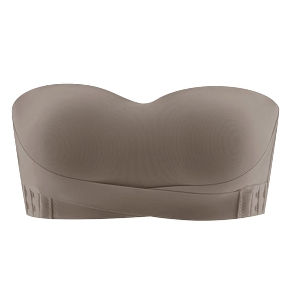 WDDDD Women's Strapless Bandeau Push Up Small Chest Backless Bra Coffee 32