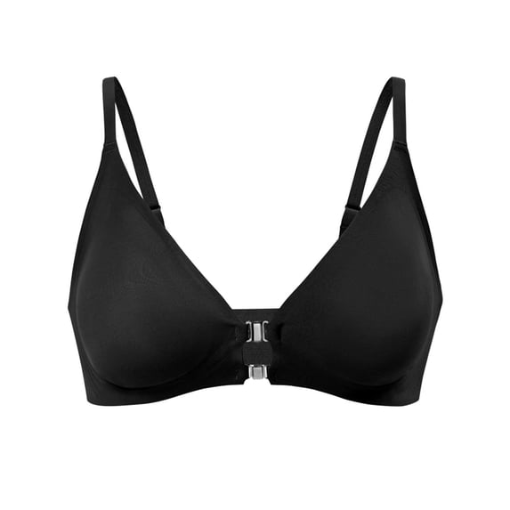 WDDDD Women's Triangle Bralette Full Coverage Front Close Deep V Seamless Wireless Adjustable Bra Black L