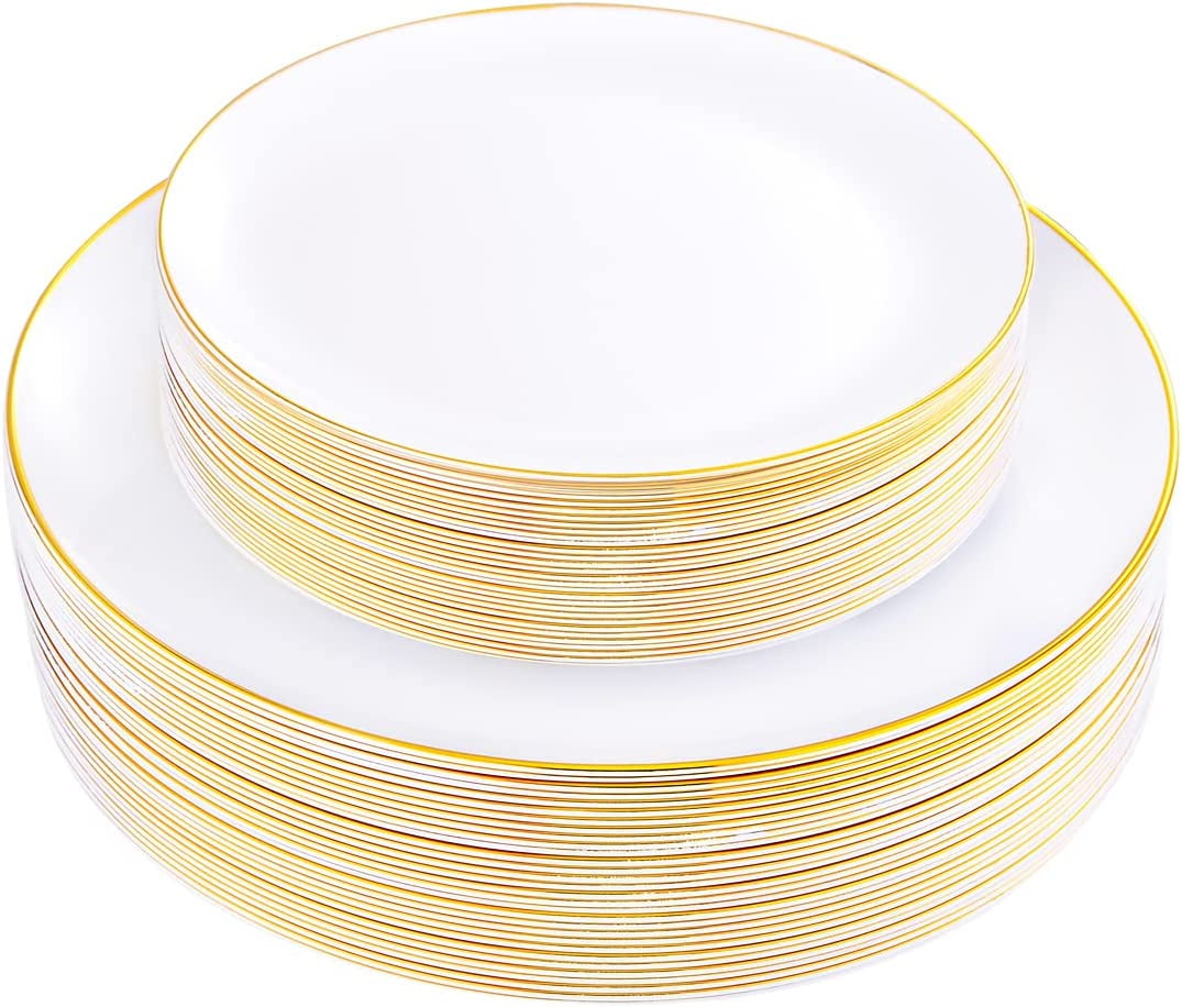 WDF 60PCS Gold Disposable Plates Include 30 10.25in Dinner Plates and