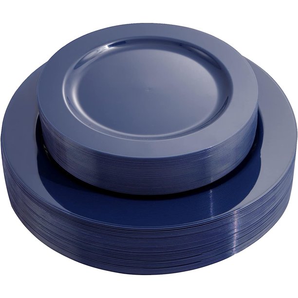 WDF 60PCS Plastic Blue Plates Blue Disposable Plates Including 30