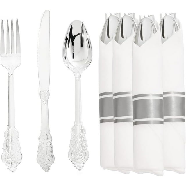WDF 90PCS Wrapped Silver Plastic Cutlery Set - Eco-friendly Fancy Fork ...