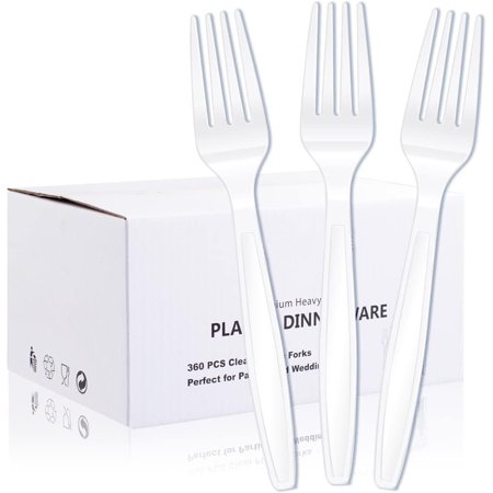 WDF White Plastic Forks-Disposable Forks-6.7inch Clear Cutlery-Plastic Utensils