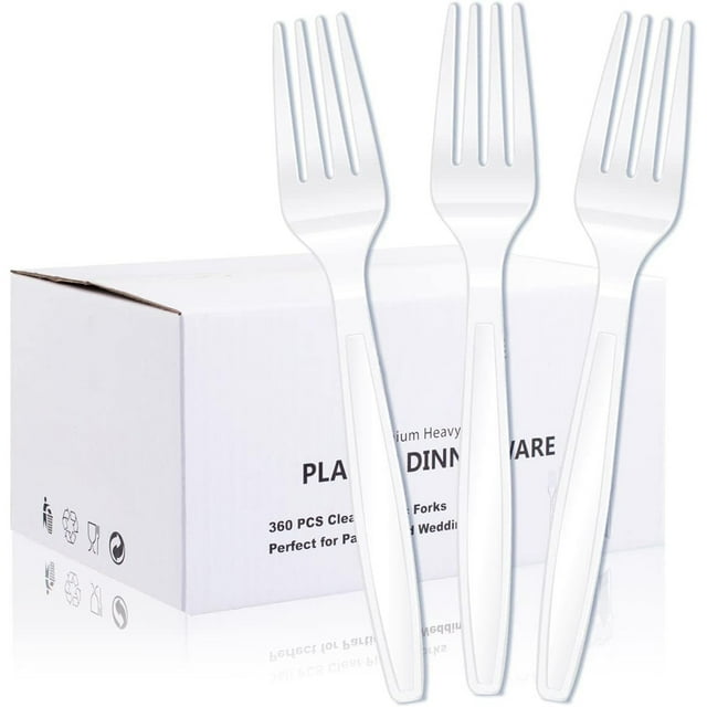 WDF White Plastic ForksDisposable Forks6.7inch Clear CutleryPlastic