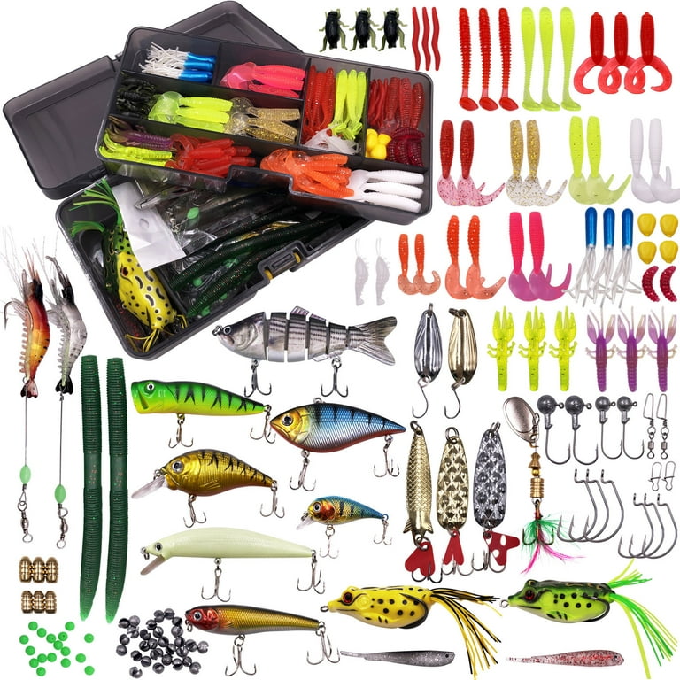 Fishing Lures Kit for Freshwater Bait Tackle Kit for Bass Trout Salmon  Fishing Accessories Tackle Box Including Spoon Lures Soft Plastic Worms  Crankbait Jigs Fishing Hooks 